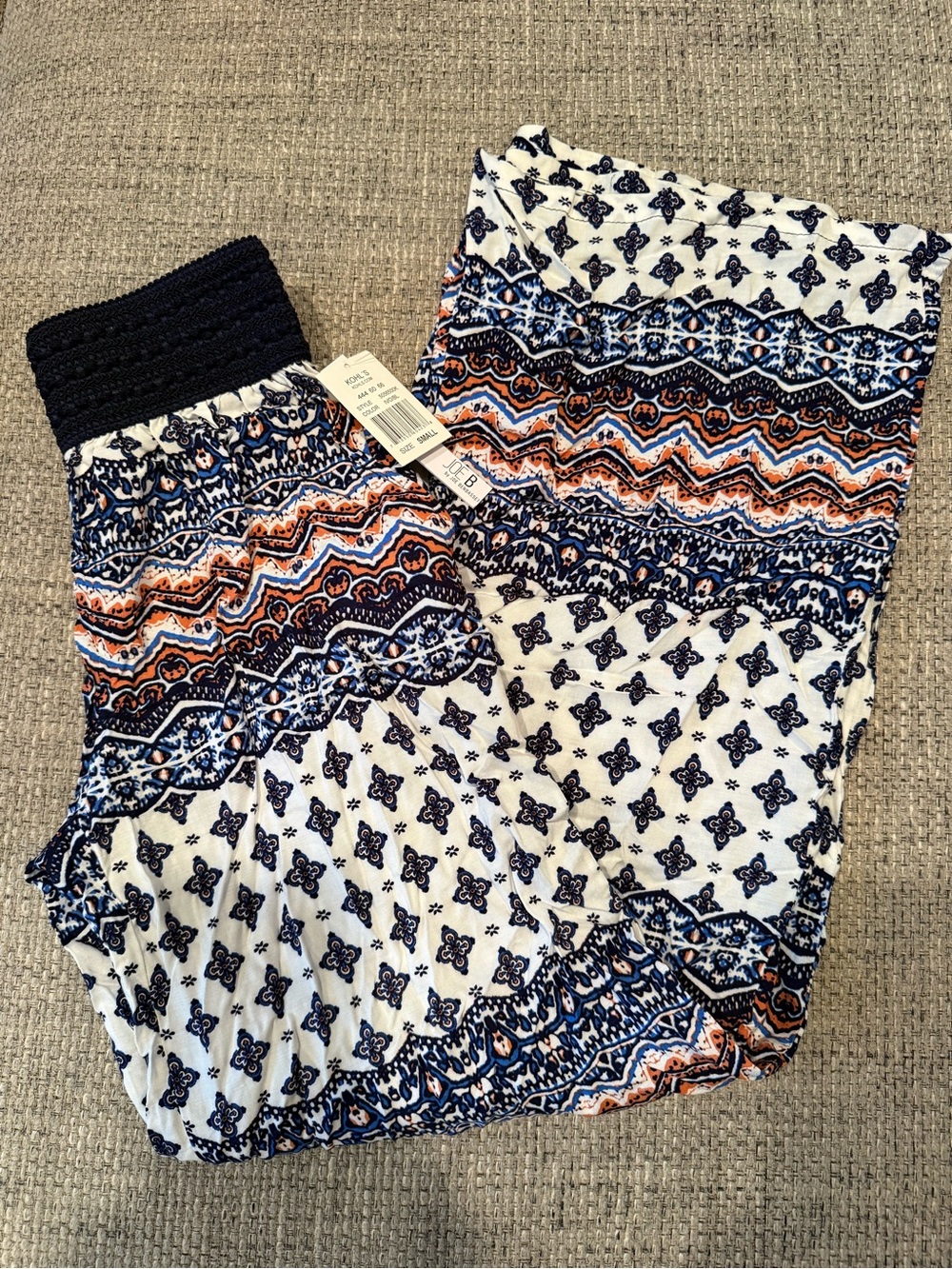 Joe B Wide Leg Patterned Pants in Navy, White & Rust